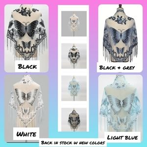 Lace Tassel Butterfly Print Shawl Triangular Scarf, Windproof cover up scarf new